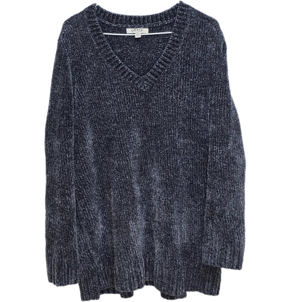 1203 Orvis Soft&Cozy Velour V-Neck Pullover Sweater Sz.XL Blue